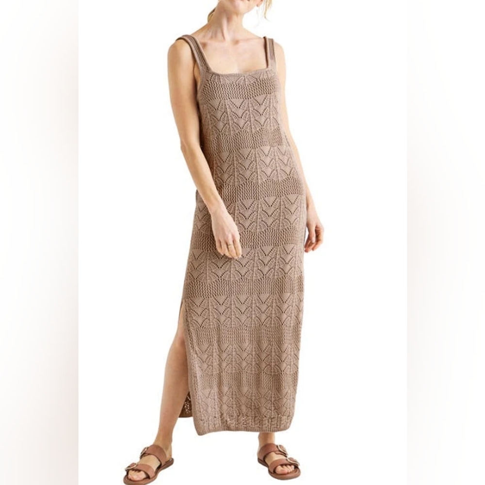 Splendid Joelle Pointelle Stitch Cotton Blend Maxi Sweater Dress Rattan